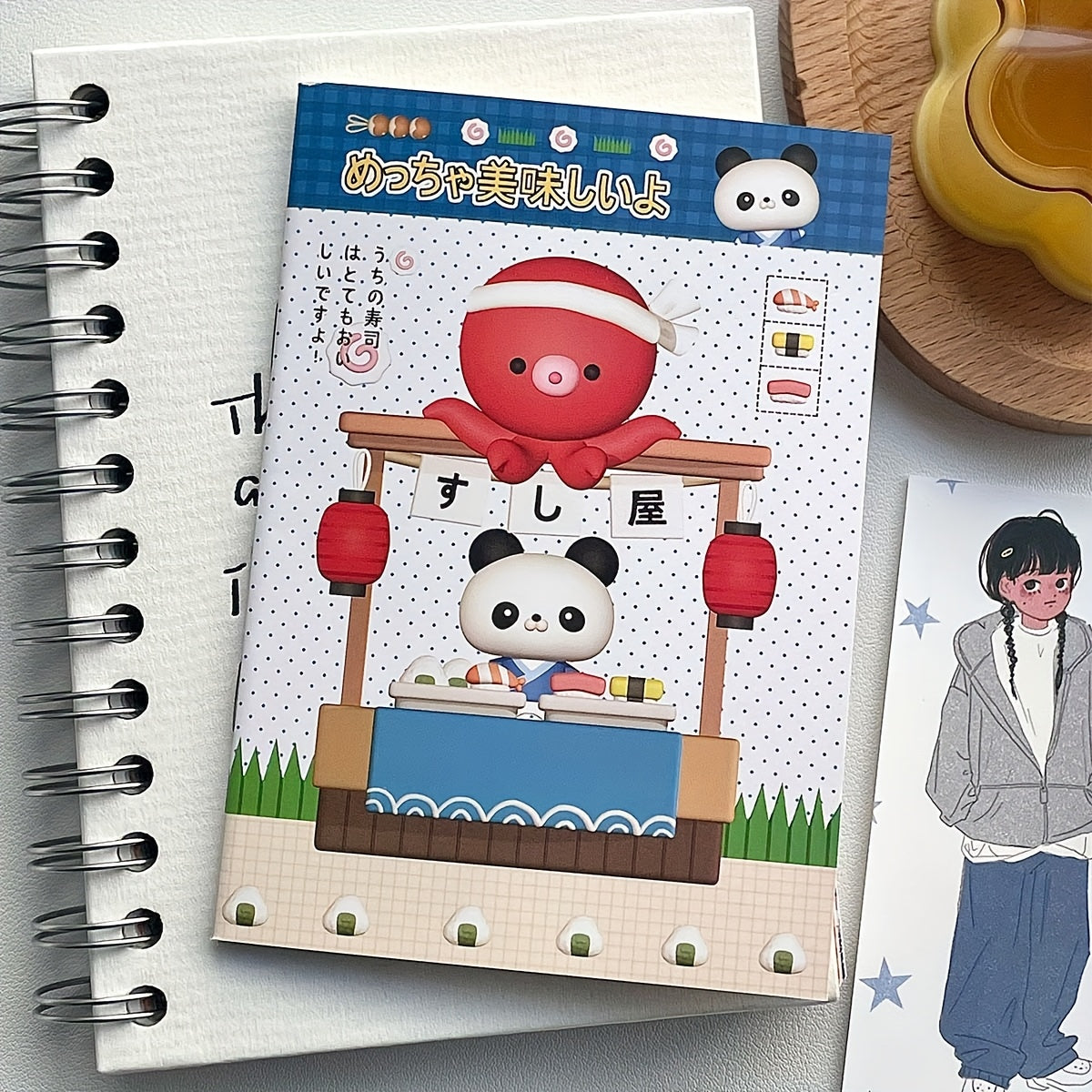 Panda & Balloon A6 Notebook Vintage Style Journal Square Grid Paper