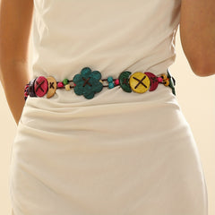 Coconut Shell Flower Braid Belt Lace Up Sash Decorative Girdle