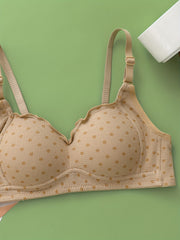 2pcs Girl's Polka Dot Print Push Up Thin Bras V Neck Adjustable Straps Bras