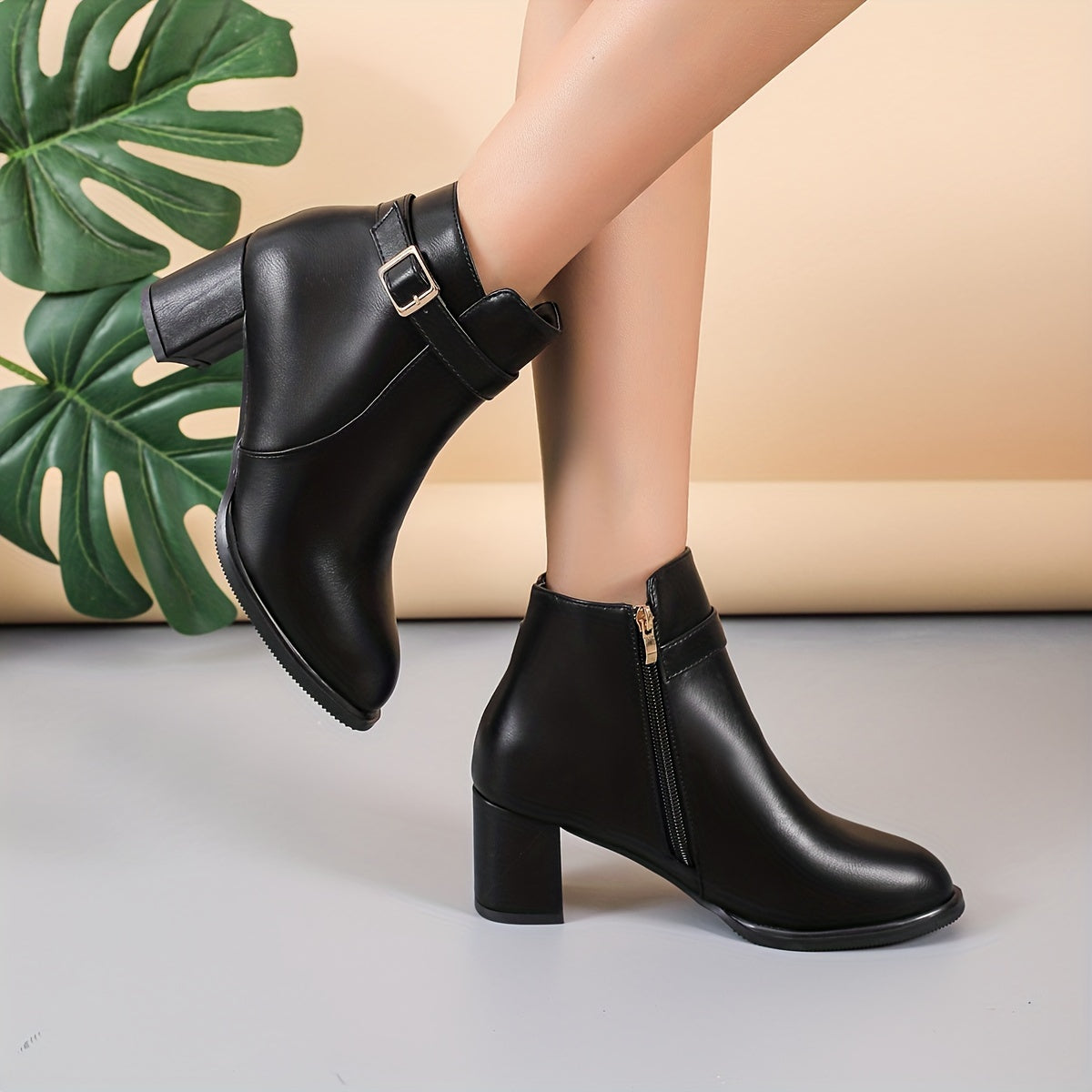 Women's Block Heeled Short Boots Side Zipper Ankle Boots