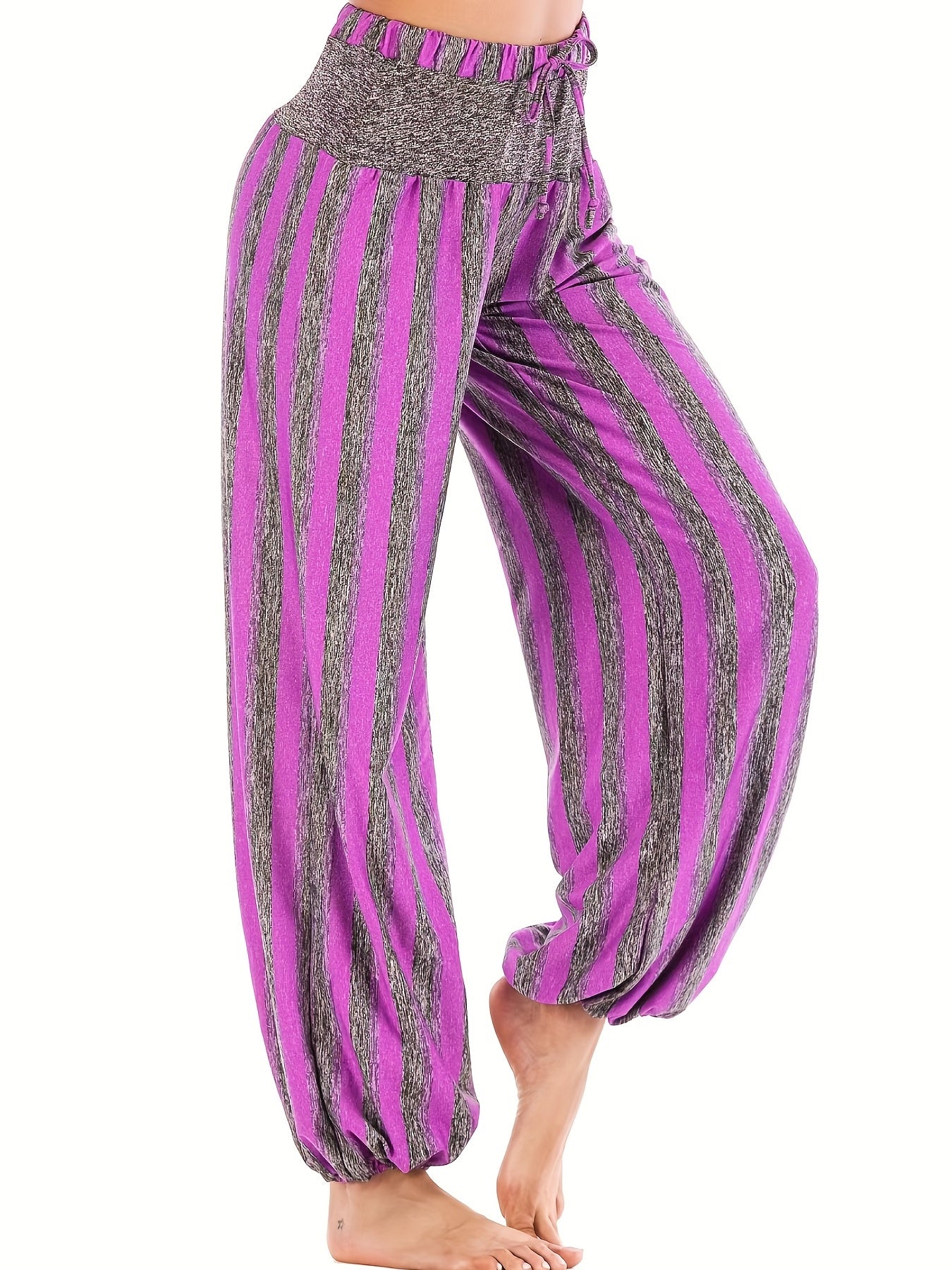 Women's Plus Stripe Print High Rise Tie Front Baggy Fitne