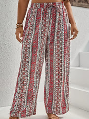  Women's Stripe Print Wide Leg Loose Tie Pants