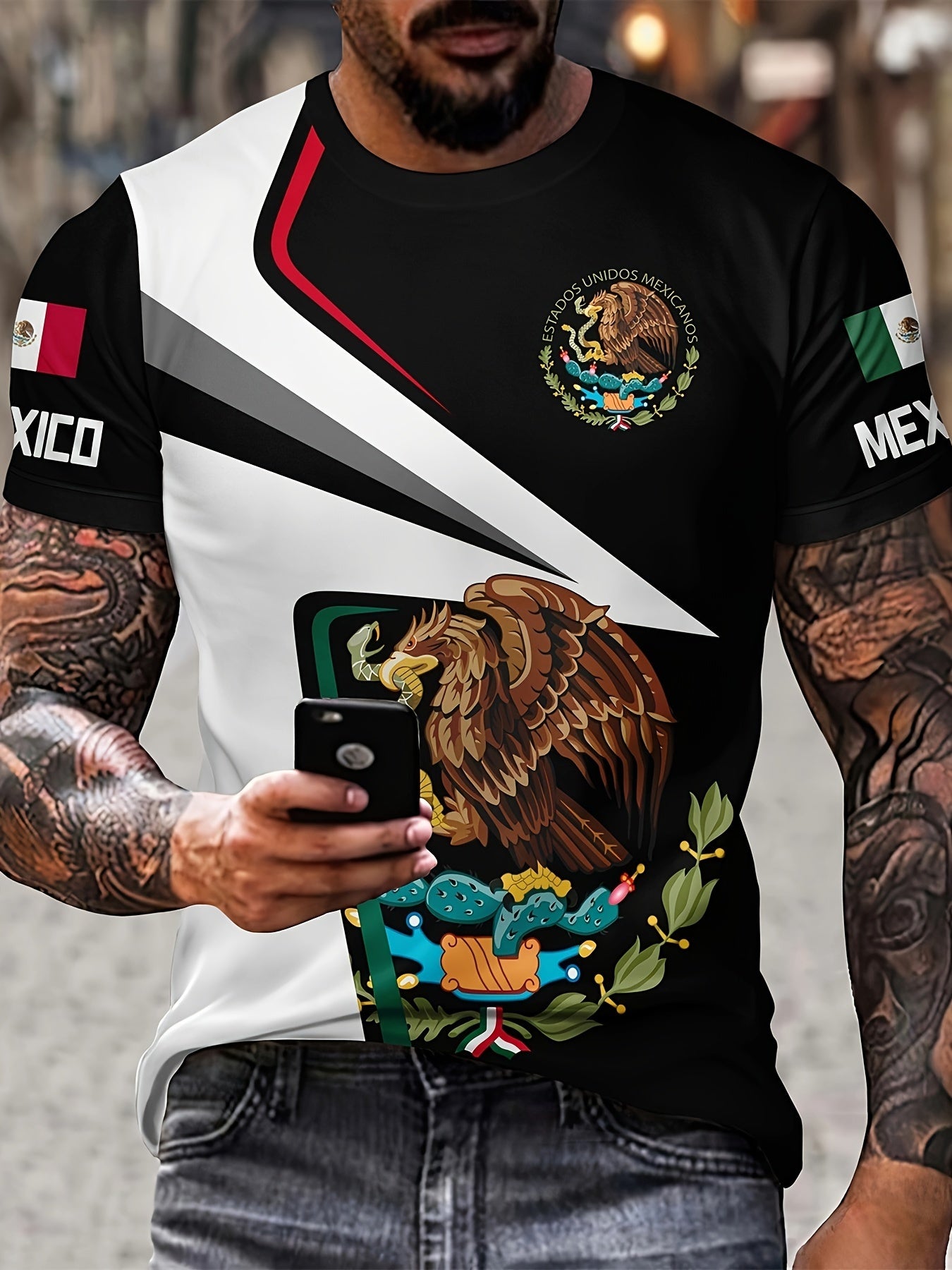 MEXICAN PRIDE Eagle Snake Print Men's Graphic Tee