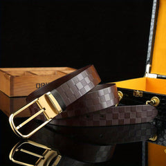 Men's Checkerboard Pattern Cowhide Belt 3 1/4in Width