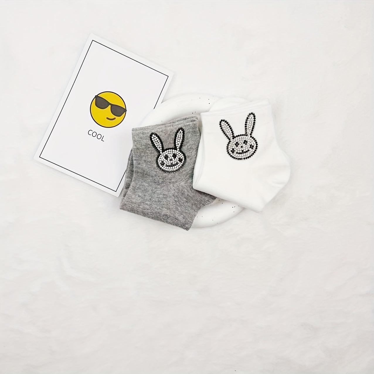 Bunny Rhinestone Socks Crew Short Stockings