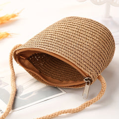 Kids Flower Decor Coin Purse Straw Woven Crossbody Bag