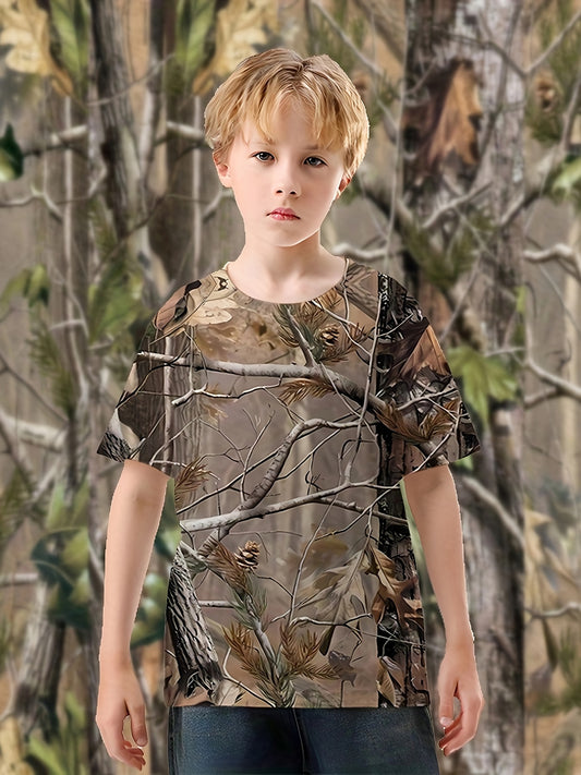 Boys Tree Branches 3D Print Tee Tops Casual Short Sleeve T-shirt