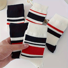 5 Pairs Women's Striped Crew Socks Combo Pack