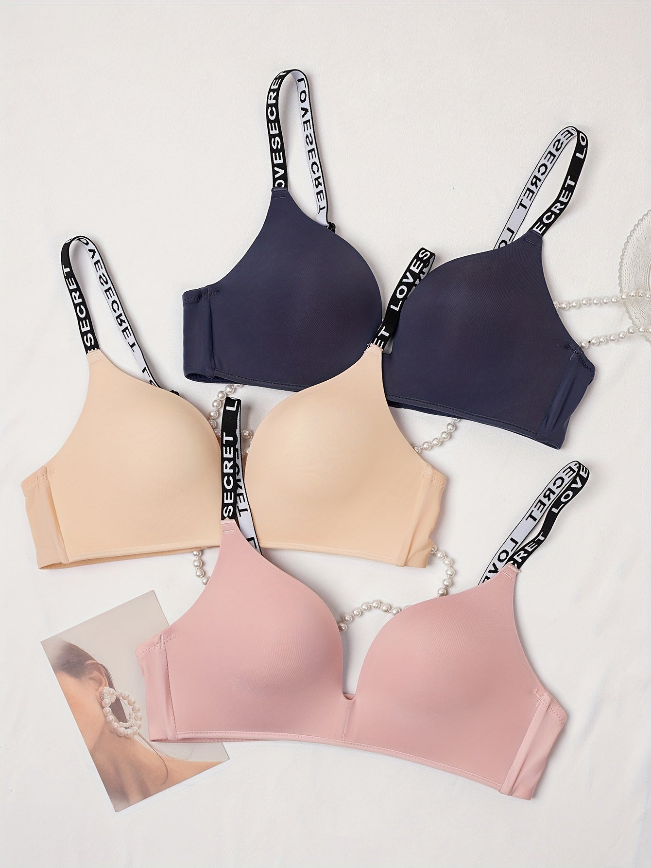3pcs Letter Print T Shirt Bras Women's Lingerie & Underwear