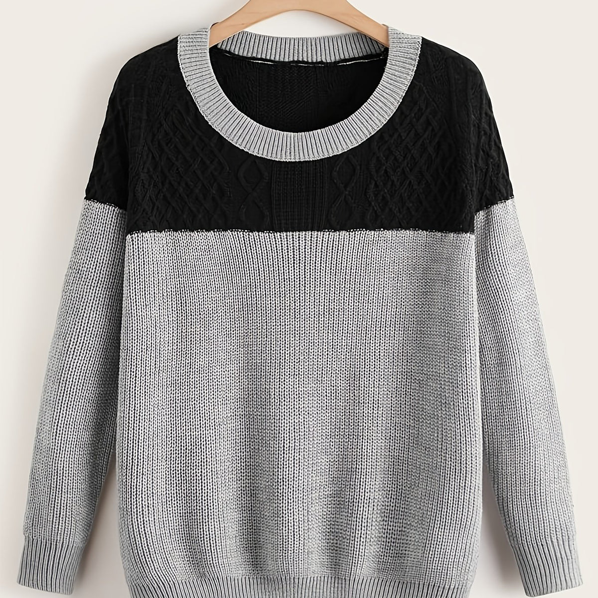 Colorblock Round Neck Long Sleeve Sweater Plus Size