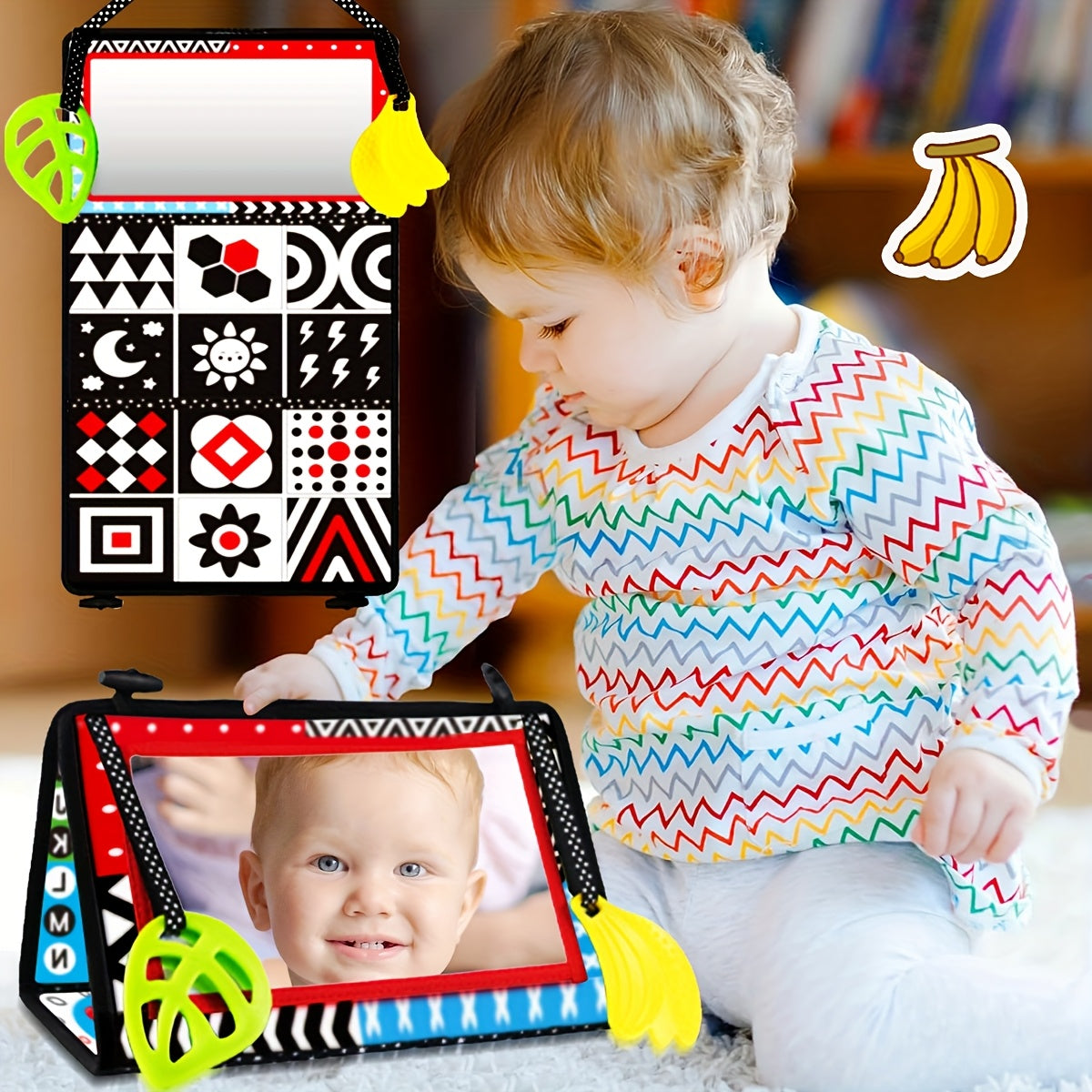Portable Sensory Mirror Toy with Cloth Book