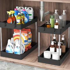 2 Tier Under Sink Organizer Bathroom Cleaning Supplies Cabinet Storage