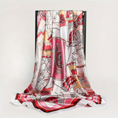 Sailboat Print Square Scarf Classic Satin Shawl Silk Neckerchief Bandana
