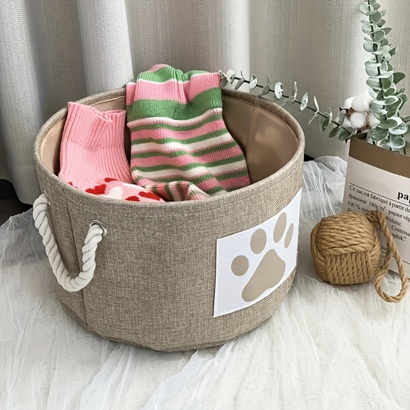 2pcs Cartoon Round Linen Fabric Storage Hamper Doy Claw Printing