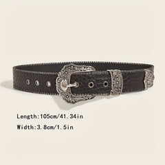 Carved Buckle PU Vintage Western Belt Punk Belts