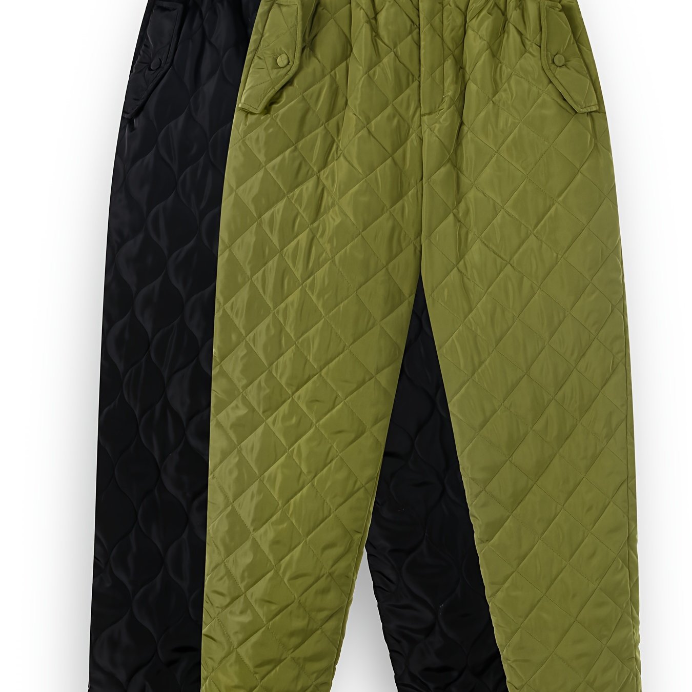 2 Pack Plus Size Casual Puffer Pants Set Women's Plus Solid Quilted