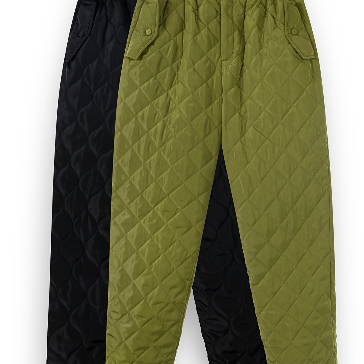 2 Pack Plus Size Casual Puffer Pants Set Women's Plus Solid Quilted