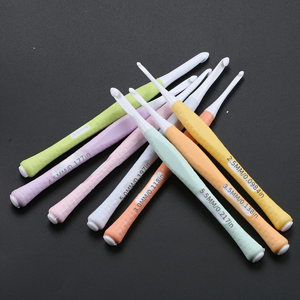 8pcs Candy Crochet Set With Soft Handle For Sweater Knitting