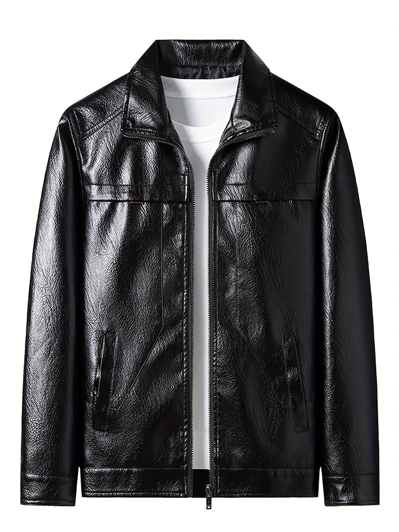 Men's PU Leather Zip Up Jacket Windproof Waterproof Top