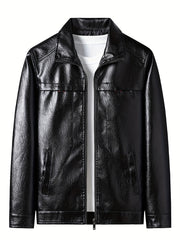 Men's PU Leather Zip Up Jacket Windproof Waterproof Top