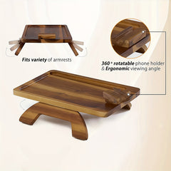 Bamboo Sofa Arm Tray Table Swivel Legs Foldable Rectangular Sofa Arm Tray