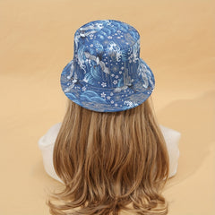 Crane Print Reversible Bucket Hat Vintage Fisherman Cap Women Travel Beach Hats