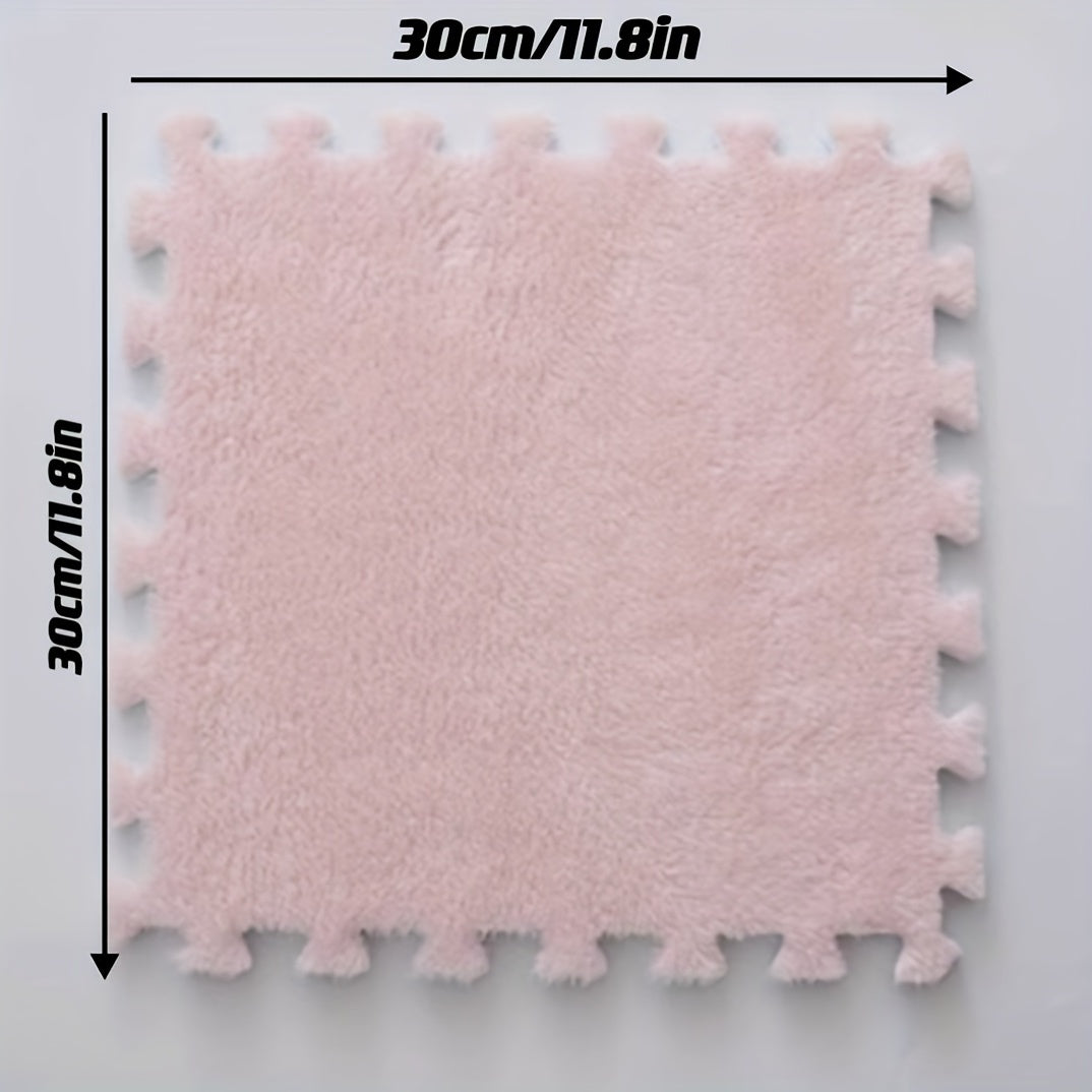 12pcs Pink Foam Puzzle Floor Mat Interlocking Fluffy Soft Climbing Area Rugs