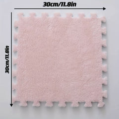 12pcs Pink Foam Puzzle Floor Mat Interlocking Fluffy Soft Climbing Area Rugs