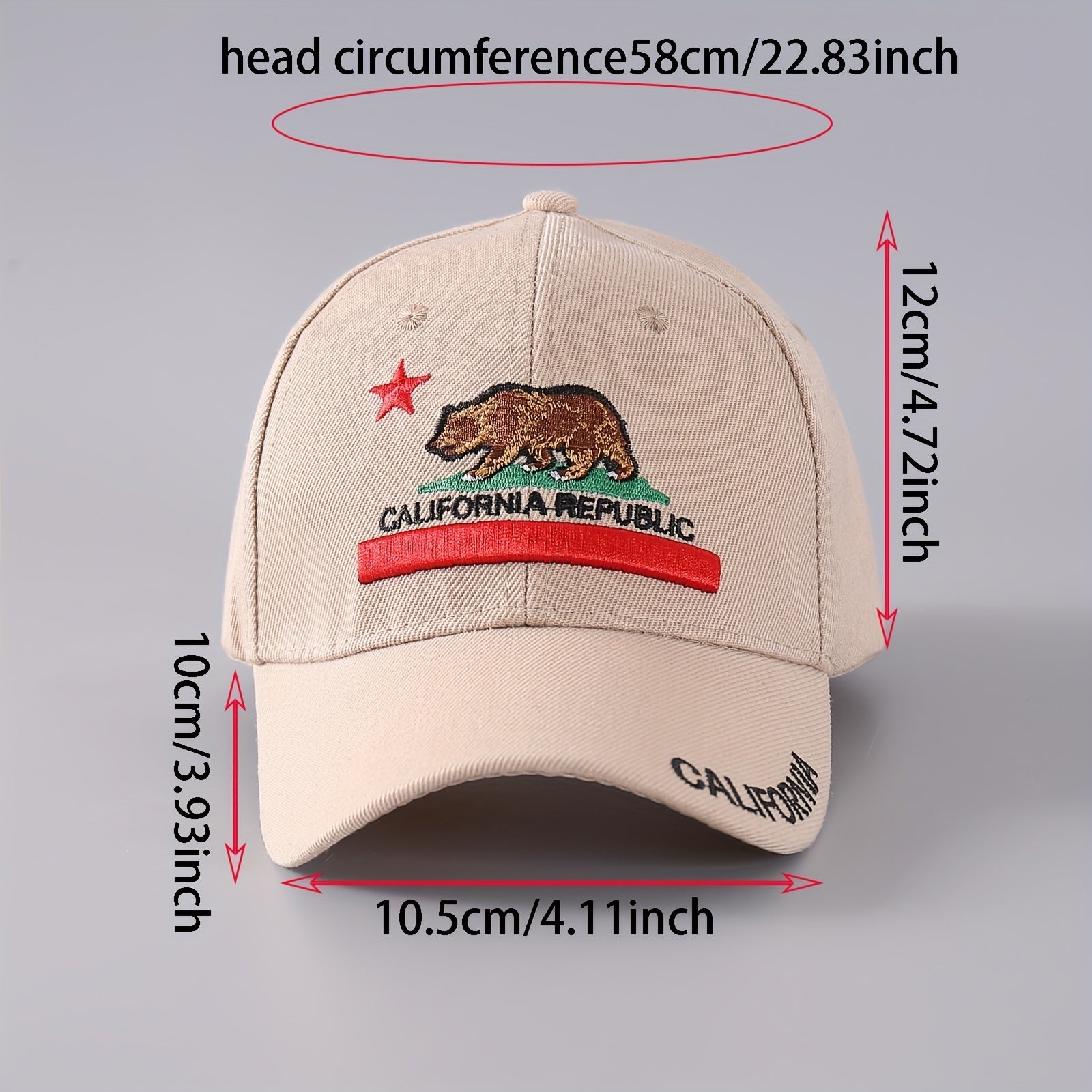 California Republic Baseball Cap Embroidery Unisex Anime Sun Hat