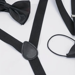 3pc Suit Set Men's Preppy Suspenders Bow Tie Necktie