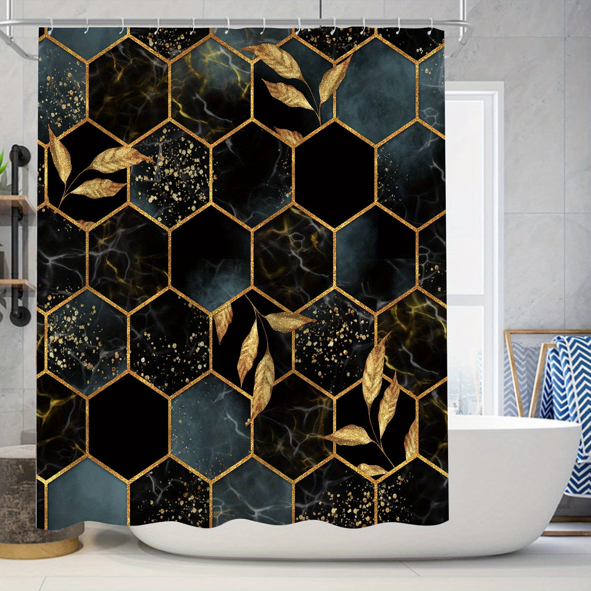 Modern Bee Trough Hexagonal Pattern Shower Curtain Set
