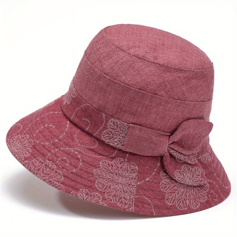 Vintage Flower Embroidery Bucket Hat Plain Casual Lightweight Sun Hat