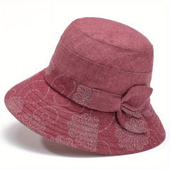 Vintage Flower Embroidery Bucket Hat Plain Casual Lightweight Sun Hat