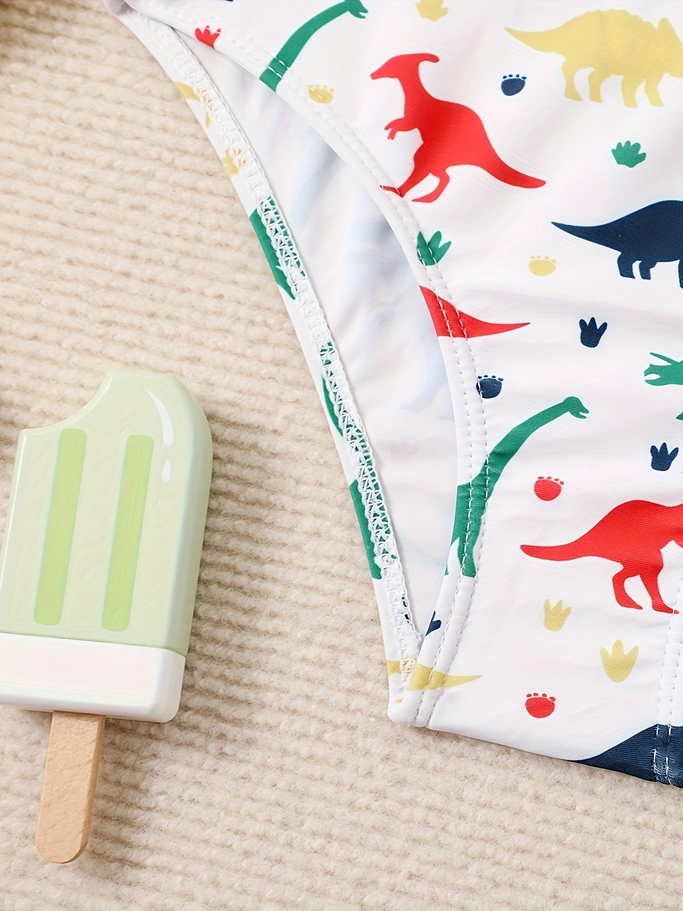 2pcs Dino Print Swimsuit Set For Girls