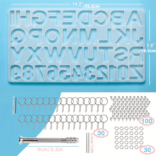 134Pcs Silicone Alphabet Resin Molds Kit for Epoxy Resin Casting with Hand Drill