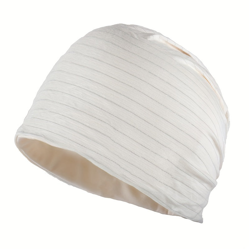 Solid Stripe Soft Beanies Lightweight Elastic Cotton Blend Beanie Skull Cap