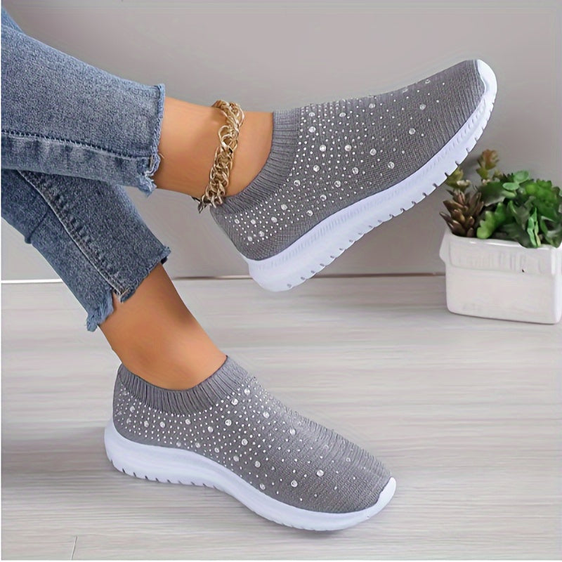 Rhinestone Mesh Sports Shoes Lightweight Casual Walking Shoes