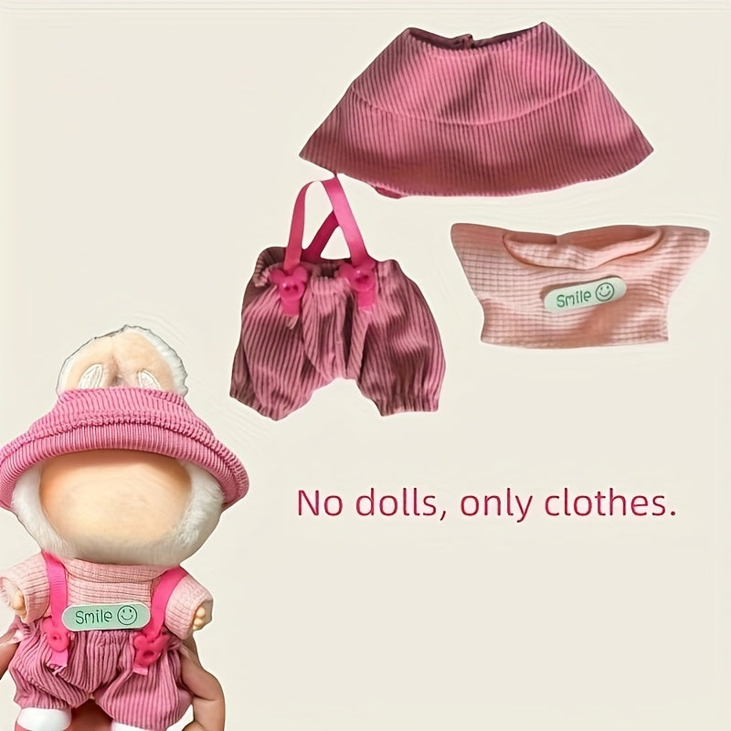 Doll Clothing Set Hat T-Shirt Suspender Skirt Outfit, Fits 6-9in Dolls