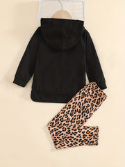 Toddler Girl's Leopard Pattern Outfit 2pcs Set HELLO Print