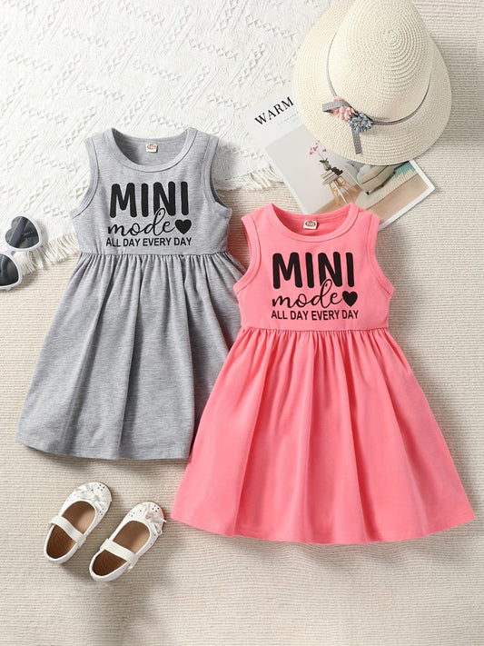 2pcs Toddler Girls Sleeveless Letter & Heart Graphic Cotton Dress