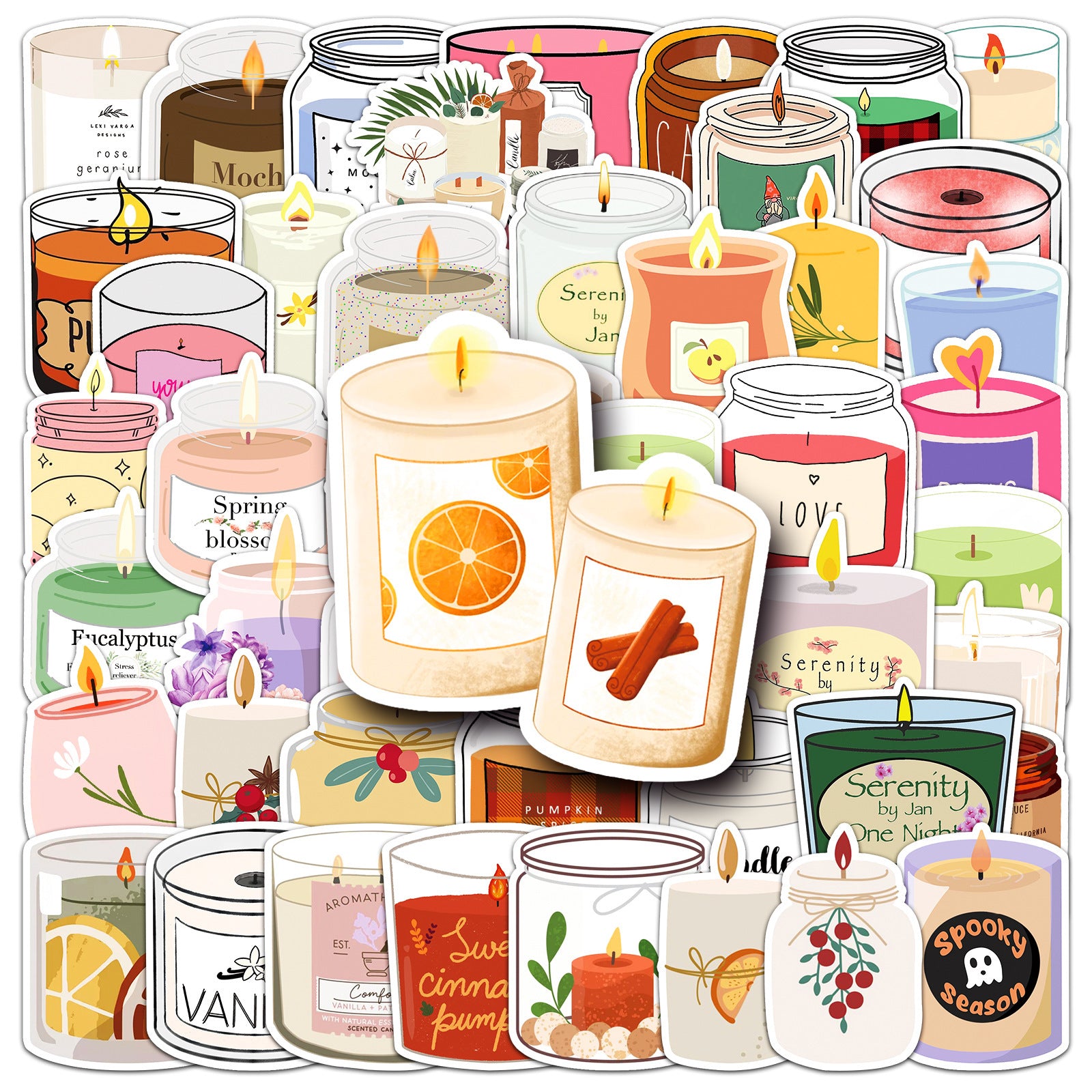 50pcs Scented Candles Fun Stickers Vinyl Decorative Bottles Hats Bicycles