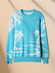 Coconut Tree Pattern Knitted Sweater Men's Casual Warm Crew Neck Pullover