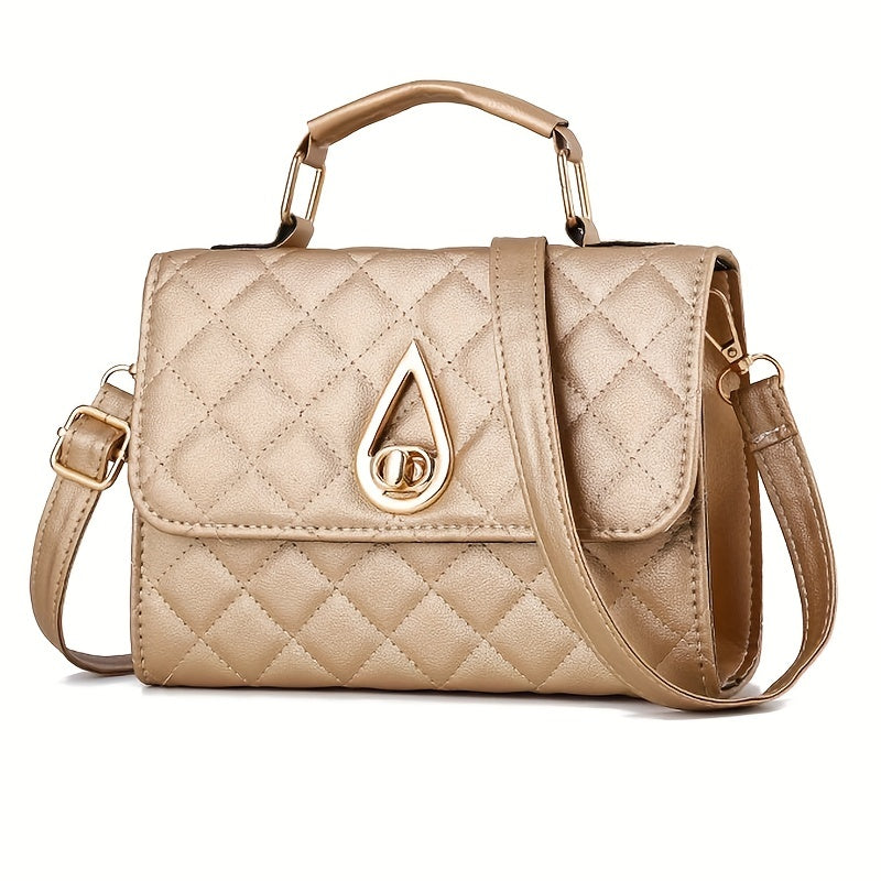 Argyle Quilted Handbag Faux Leather Flap Purse Buckle Decor Crossbody Bag