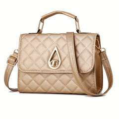 Argyle Quilted Handbag Faux Leather Flap Purse Buckle Decor Crossbody Bag