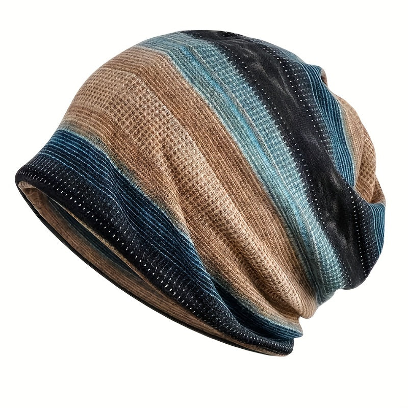 Striped Block Beanies Elastic Head Wrap Unisex Slouchy Beanie