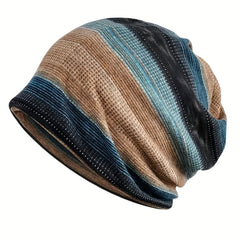 Striped Block Beanies Elastic Head Wrap Unisex Slouchy Beanie