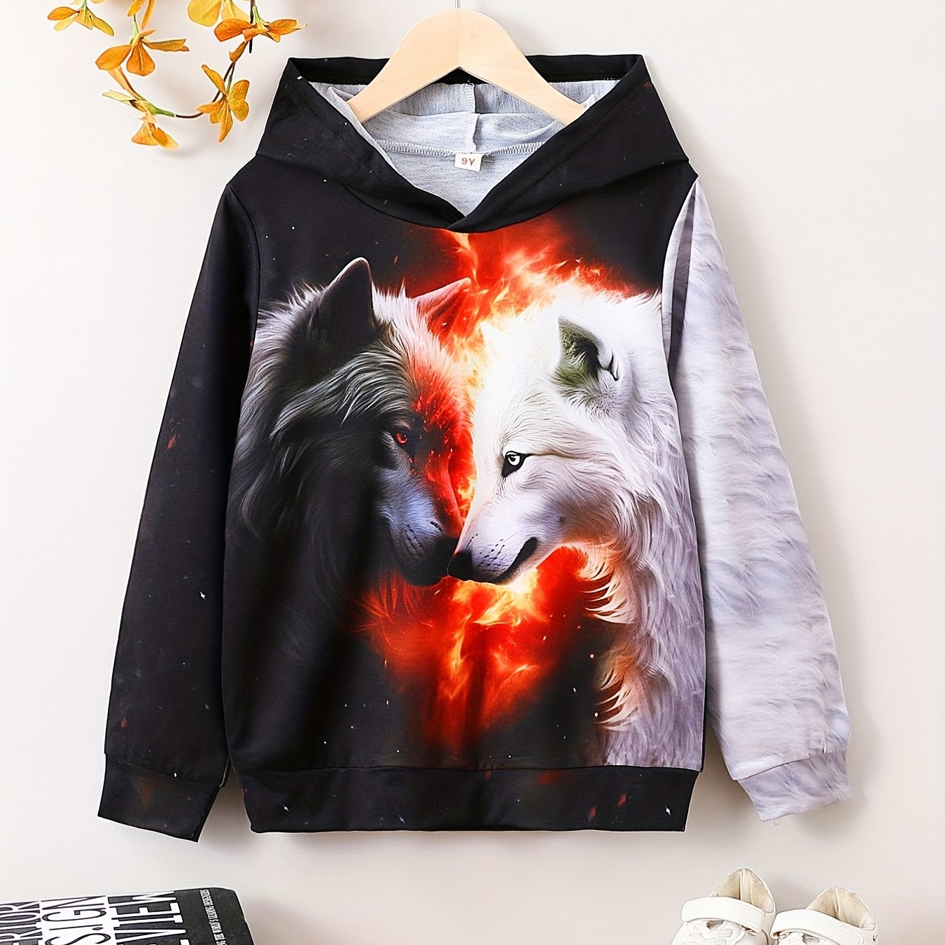 Block Wolf 3D Print Boys Hoodie Long Sleeve Sweatshirt