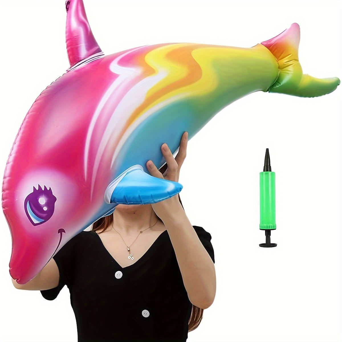2pcs Colorful Dolphin Balloons + Pump for Beach & Pool Party