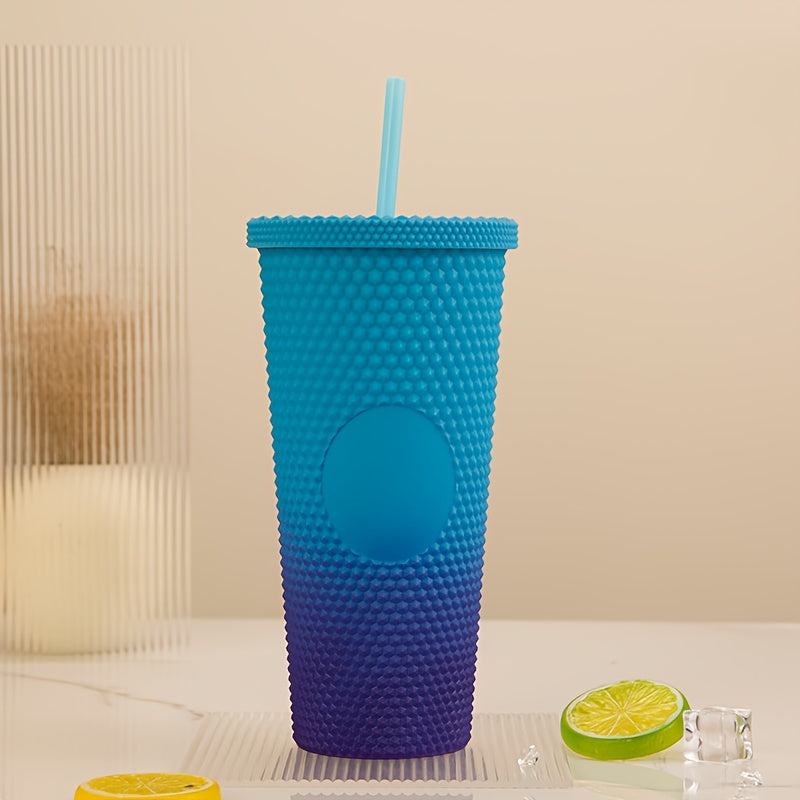 24oz Double Wall Plastic Straw Cup Frosted Gradient Water Cup