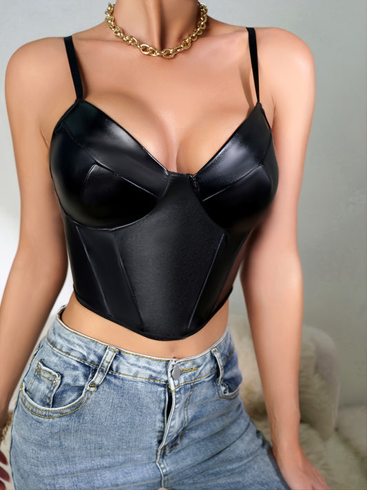 Women's Spaghetti V-Neck Bustier Corset Crop Top